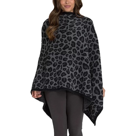 Barefoot Dreams CozyChic Leopard Poncho in multi graphite grey shawl wrap - Picture 10 of 14